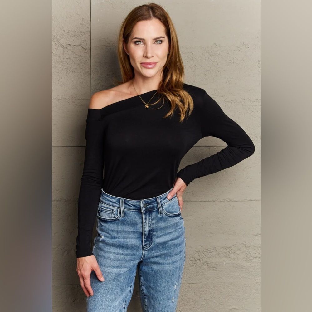 Culture Code Fall For You Full Size Asymetrical Neck Long Sleeve Top